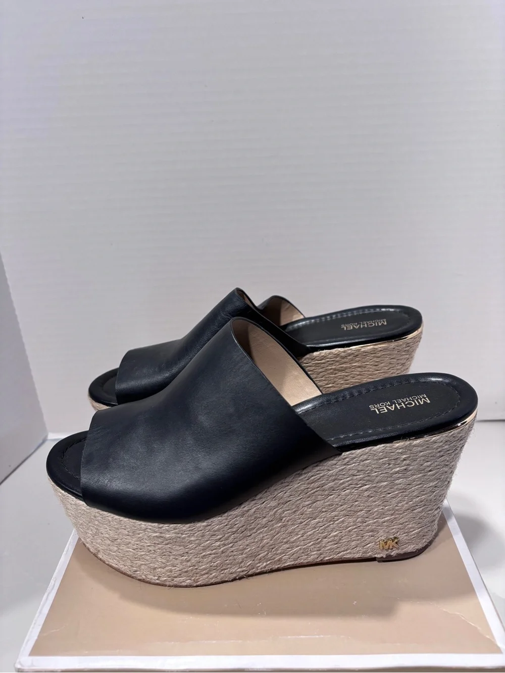 Michael Michael Kors Black Leather Cunningham Wedge Mules Size 10M